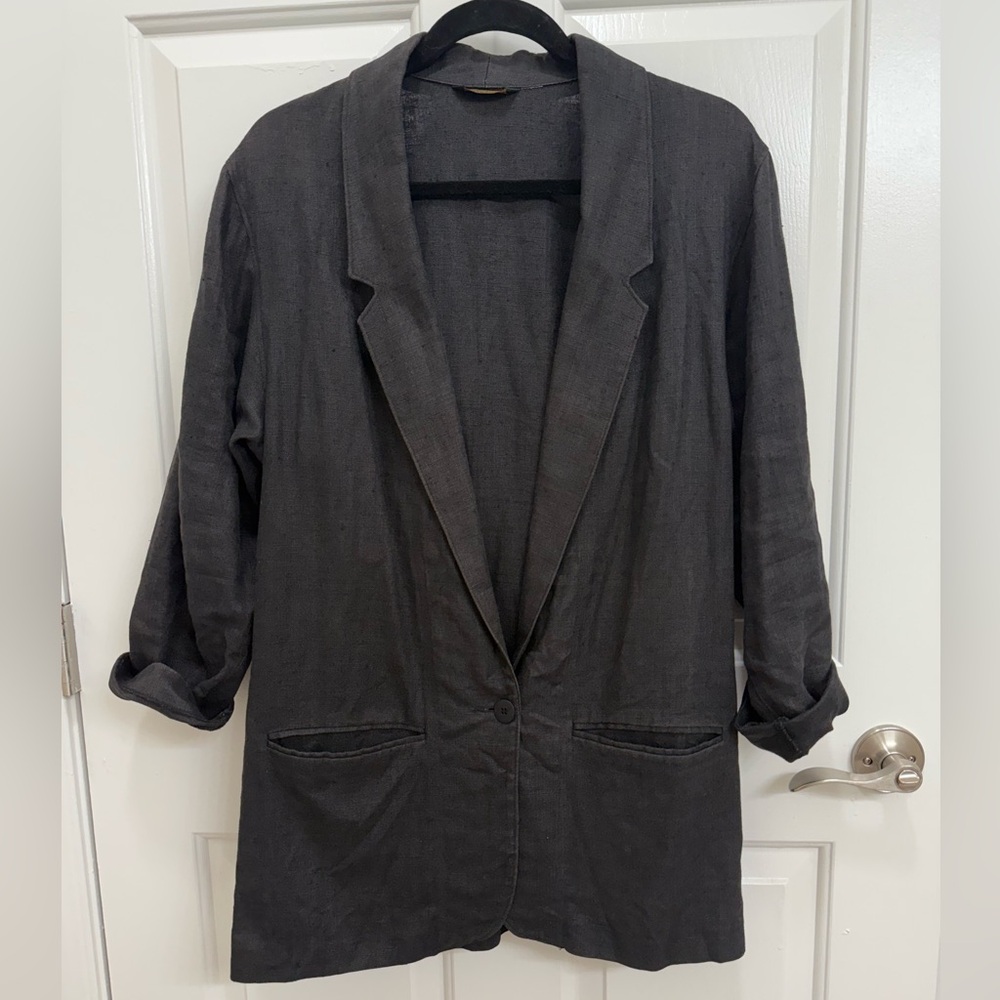 Vintage Black Linen Blazer